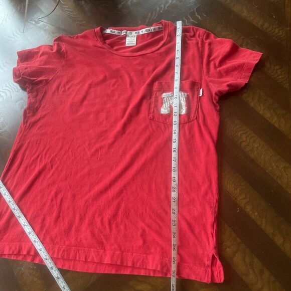 Women’s PINK Bedazzled Nebraska Huskers Short Sleeve Red Shirt Size Large - Picture 12 of 13